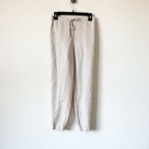 IXIMO Women's 100% Linen Pants Relax Cropped TaperedPants Trousers Elastic Waist - Picture 10 of 13